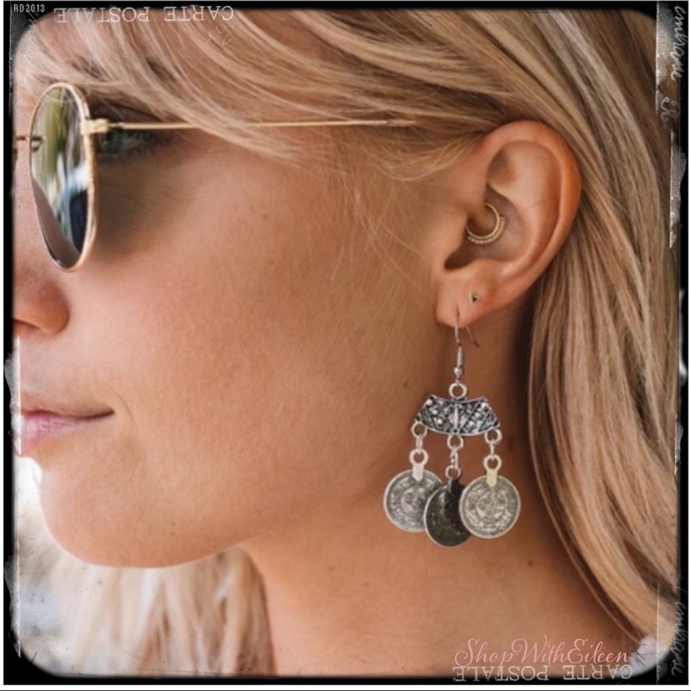 Marisa Coin Silver Dangle Earrings NWT